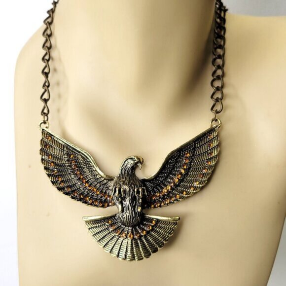 Eagle Pendant Necklace Antique Gold Eagle Statement Pendant Necklace - Picture 1 of 13
